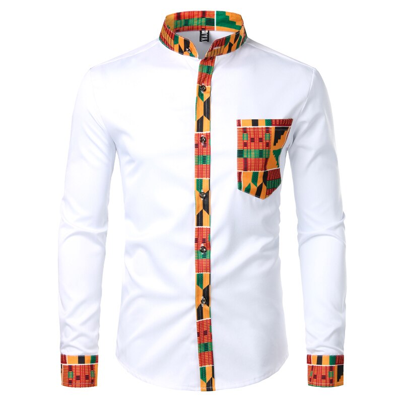 African Mens Shirt  Print long Sleeve Design Collar Mens Dress Shirts