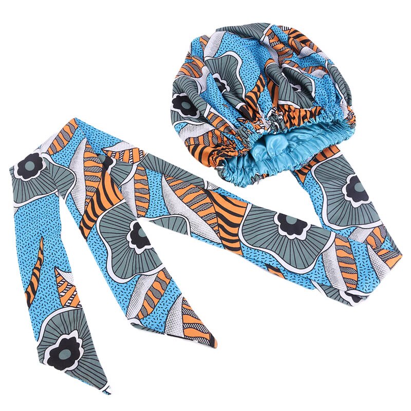 African  Women Night Sleep Cap Long Ribbon Headwrap Double Layer Headscarf Big Size Adult Hair Cover