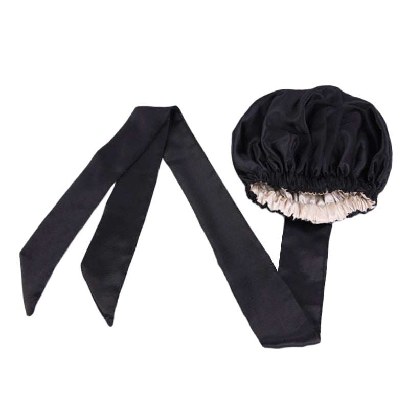 African  Women Night Sleep Cap Long Ribbon Headwrap Double Layer Headscarf Big Size Adult Hair Cover