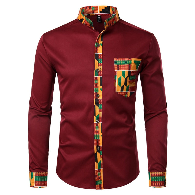 African Mens Shirt  Print long Sleeve Design Collar Mens Dress Shirts