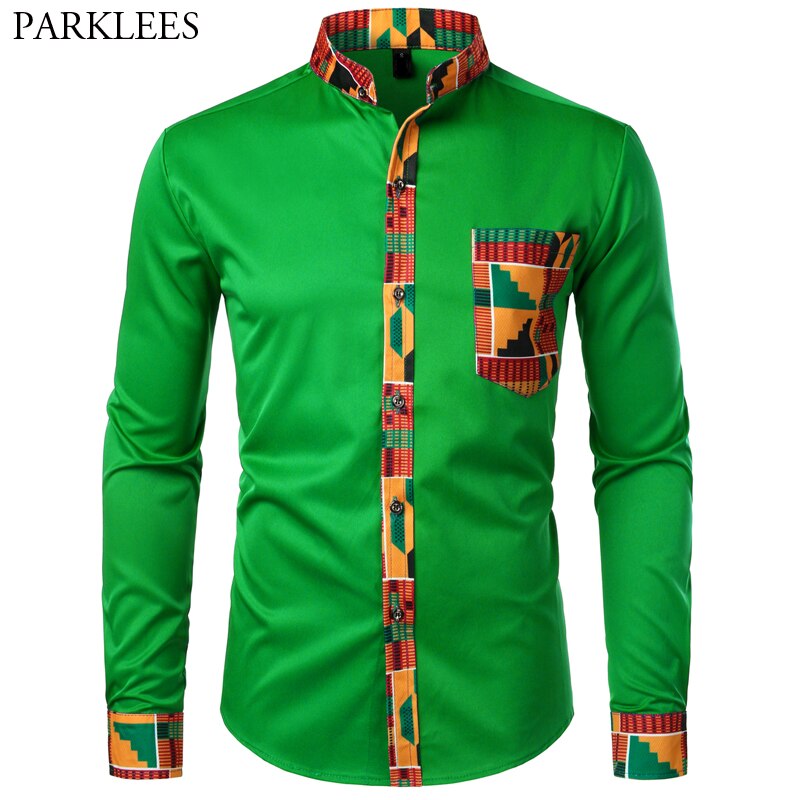 African Mens Shirt  Print long Sleeve Design Collar Mens Dress Shirts