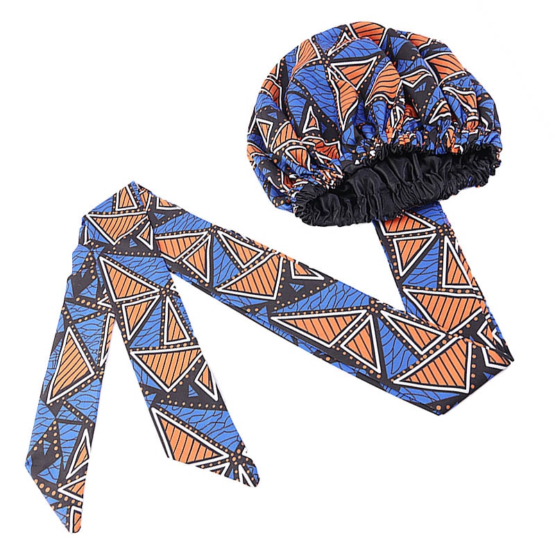 African  Women Night Sleep Cap Long Ribbon Headwrap Double Layer Headscarf Big Size Adult Hair Cover