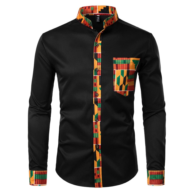 African Mens Shirt  Print long Sleeve Design Collar Mens Dress Shirts