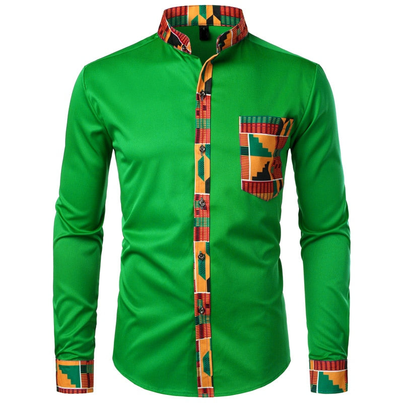 African Mens Shirt  Print long Sleeve Design Collar Mens Dress Shirts