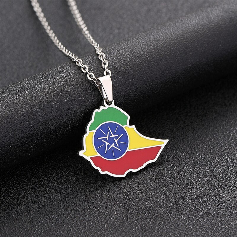 Africa Ethiopian Gold Color/Silver Color Jewelry Africa Ethiopia National Flag Necklace