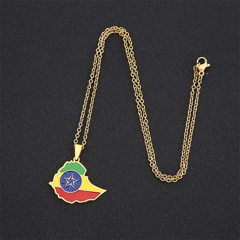 Africa Ethiopian Gold Color/Silver Color Jewelry Africa Ethiopia National Flag Necklace