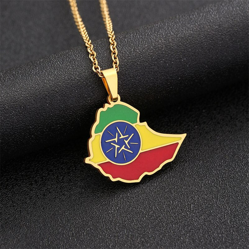 Africa Ethiopian Gold Color/Silver Color Jewelry Africa Ethiopia National Flag Necklace