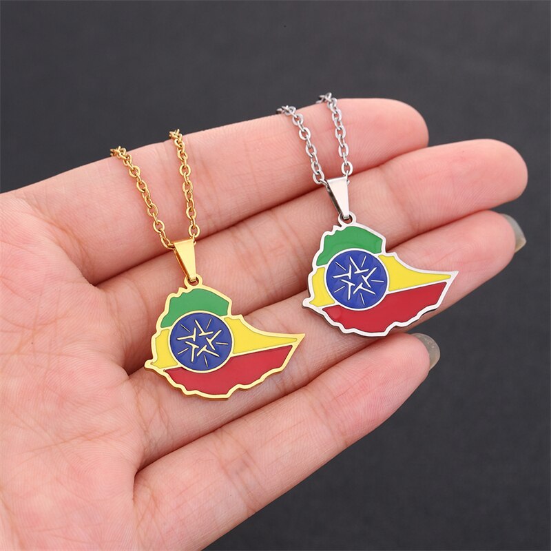 Africa Ethiopian Gold Color/Silver Color Jewelry Africa Ethiopia National Flag Necklace