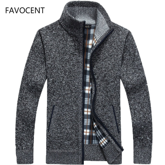 Autumn Winter Men Sweater Coat Faux Fur Wool Sweater Jackets Men Zipper Knitted Thick Coat Warm Casual Knitwear Cardigan