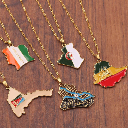 Africa Country  Necklace Algeria Ethiopia Eritrea Country Flag Metal Enamel Drop Necklace for Ethnic Accessories Gift