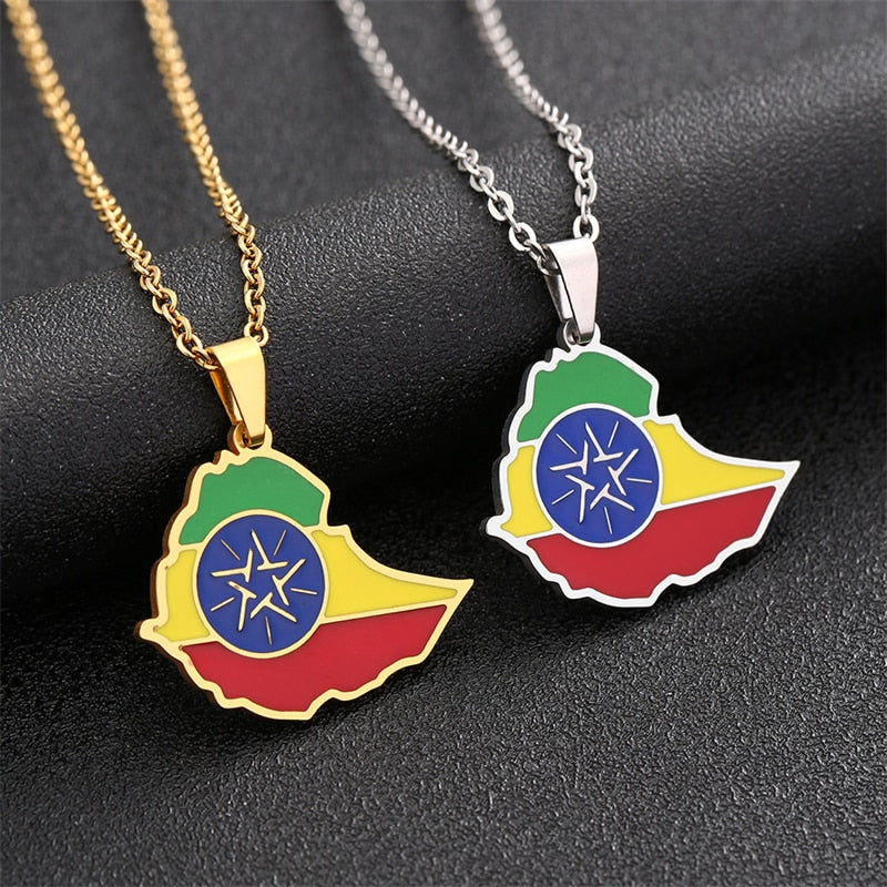 Africa Ethiopian Gold Color/Silver Color Jewelry Africa Ethiopia National Flag Necklace