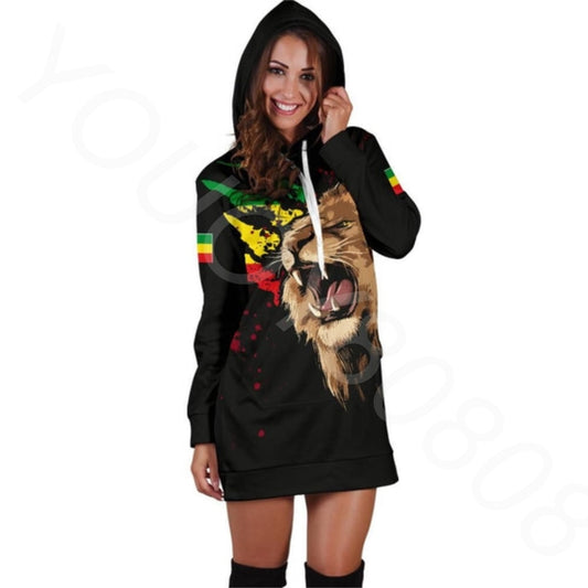 Africa Ethiopia National Flag original  Long Sleeve Fit Casual Hoodie Dress